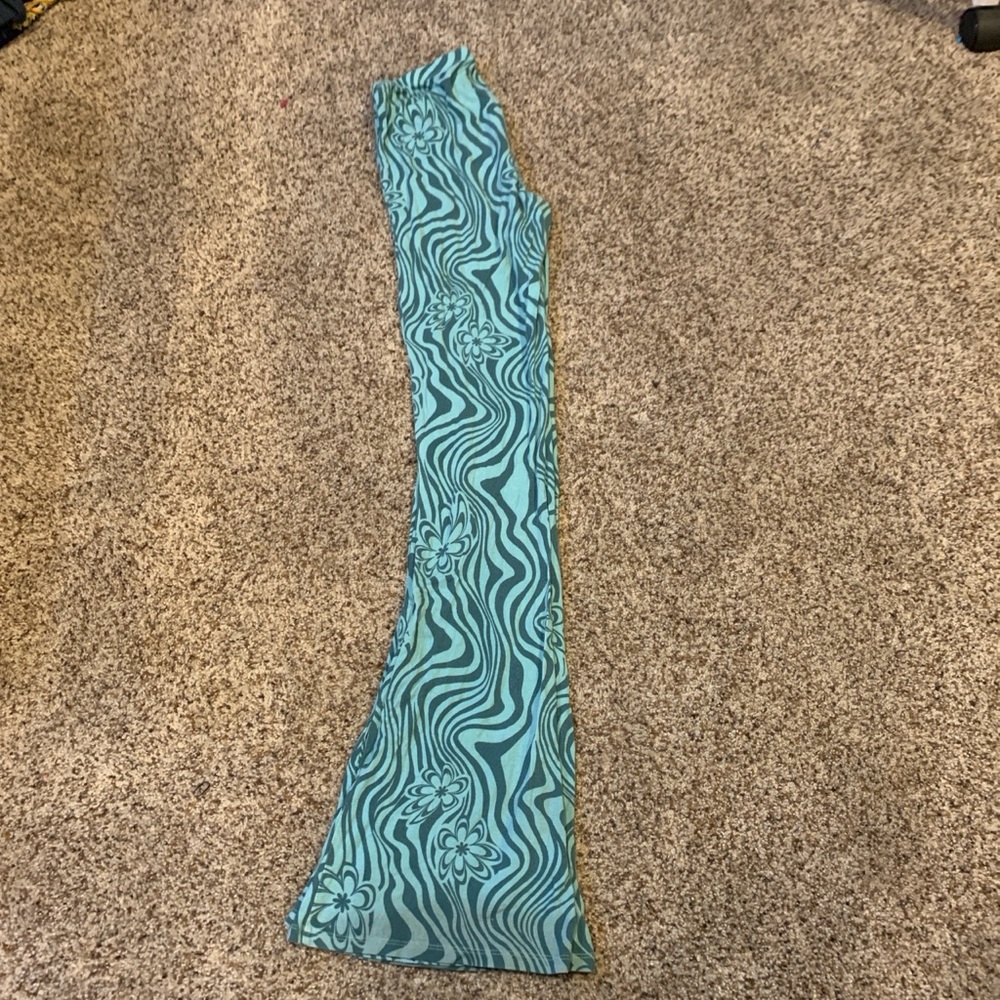 Teal and Black Floral Patterned Pants